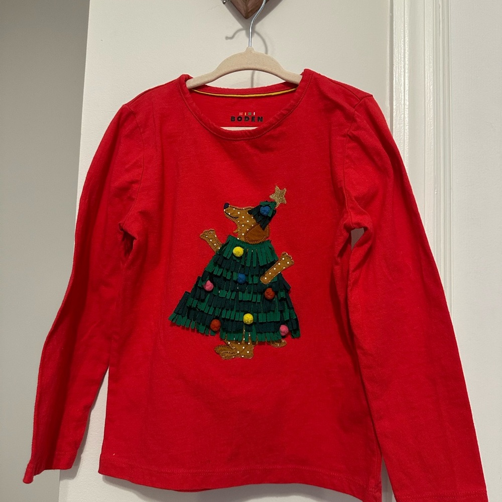 Mini Boden Red Christmas Tree Dog Shirt